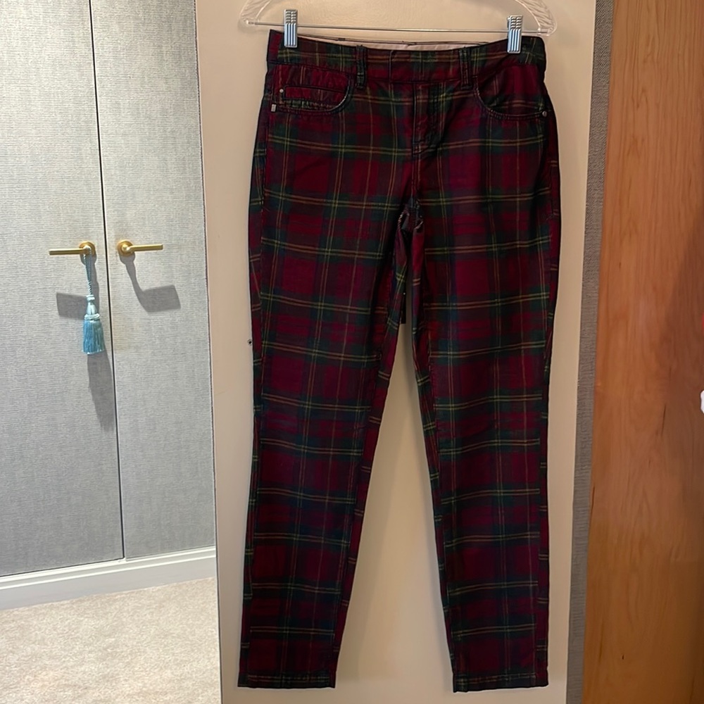 Burgundy and green plaid pants